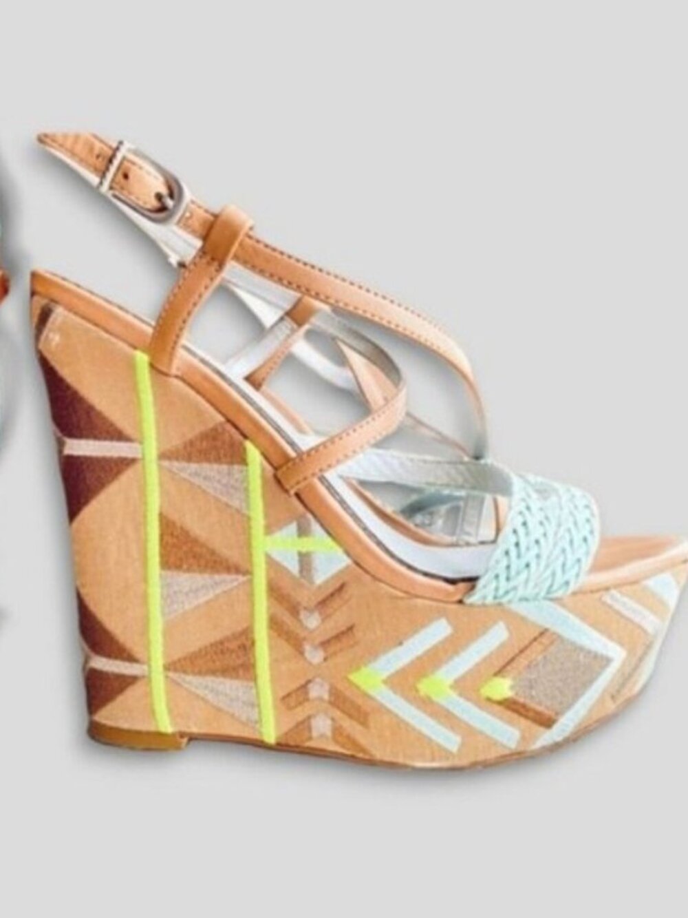 Vintage Sam Edelman Wedge Platform Colourful Strappy Sling back Sandals